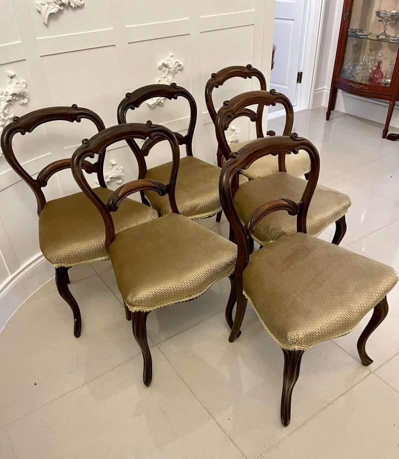 Set of 6 Antique Victorian Quality Rosewood Dining Chairs
